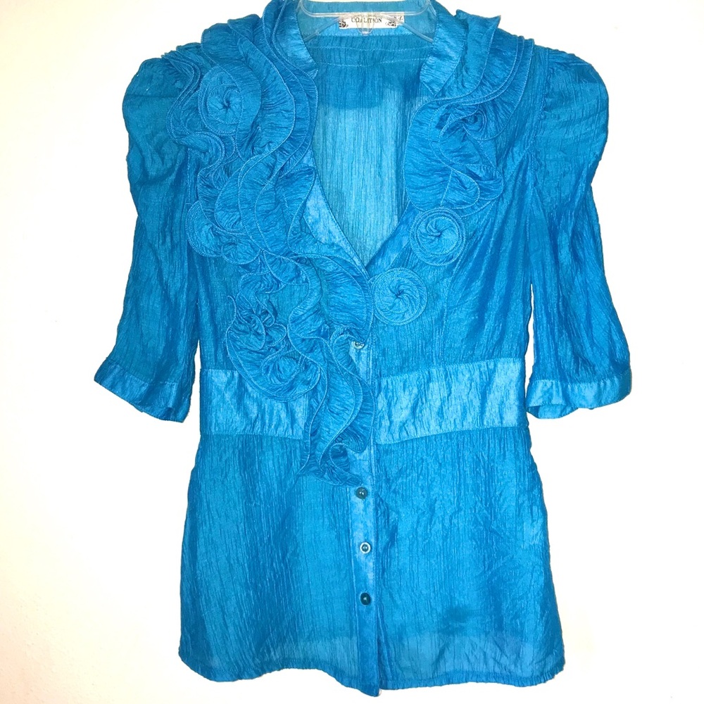 Coalition Ruffled Turquoise Top Size:Small - Picture 3 of 12